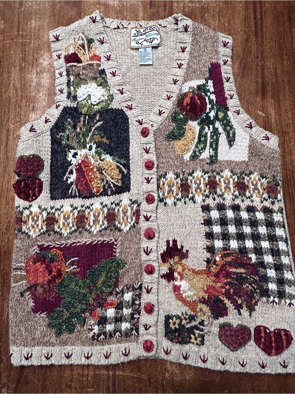 Vintage Grannycore Cottagecore Fall Thanksgiving Cotton Ramie Knit Vest Rooster